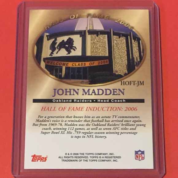 John Madden #HOFT-JM 2006 Topps [Hall Of Fame Tribute] Football Trading Card - Picture 2 of 2